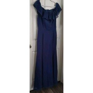 Vintage Social Bridesmaid  Women’s 12 Blue Evening Gown With Ruffle Collar .b54